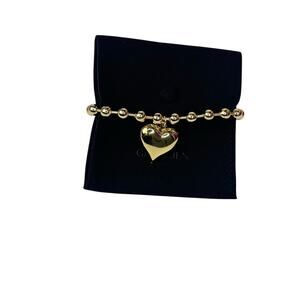 Puffy Heart Charm adjustable Slider Bracelet in Gold tone